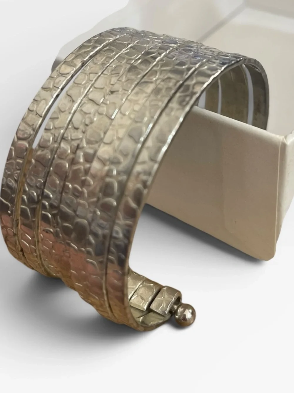 Hammered Silver Tone Wide Cuff Bracelet Boho Statement Adjustable Multi Band